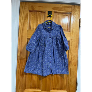 Vintage Cornelloki Girls Dress Size 2 Blue Floral Cotton Long Sleeve Ruffle